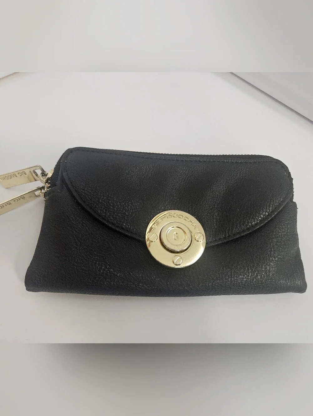 Big Buddha Pebbled Faux Leather Black With Gold Hardware 7.5x4 Wallet